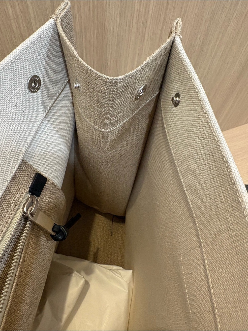Saint Laurent Rive Gauche Canvas Tote in Beige with Black Accents - Picture 9 of 9